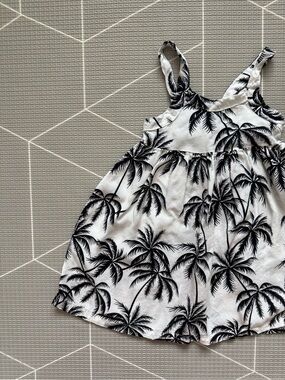 Small shop|Baby girl summer dress,Tropical Palm Print Sundress - Black on White•